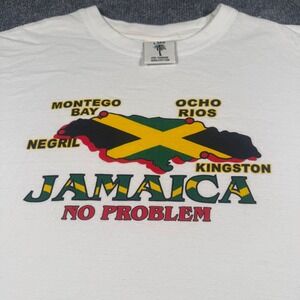 Vintage Jamaica No Problem Graphic T-Shirt White Mens XL Map Souvenir Cotton